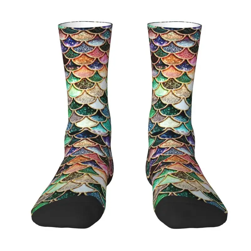 

Cute Mens Mermaid Silver Blue Scales Dress Socks Unisex Warm Comfortable 3D Printing Fishscales Crew Socks