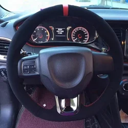 Premium Black Suede DIY Braid Sewn Steering Wheel Cover - Car Accessories (Light Blue Thread)