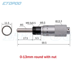 Precision 0 - 13mm Micrometer Head - Round Type Measurement Tool - 0 - 13mm (13MM D)