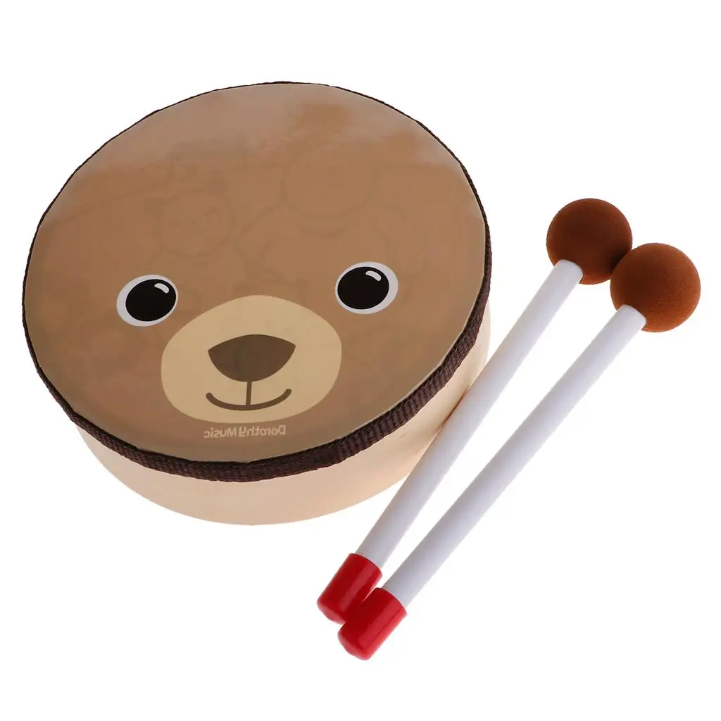 Wooden Hand Drum with Beaters Pattern Printed for Toddlers Percussion Instrument for Kids Hand Drum Percussion Toy musical percussion instruments,wooden hand drum