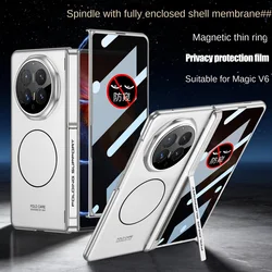 Magnetic Ring Glass Protector Case with Hinge Holder and Lens Cover - Honor Magic V6 (Silver Privacy Film)