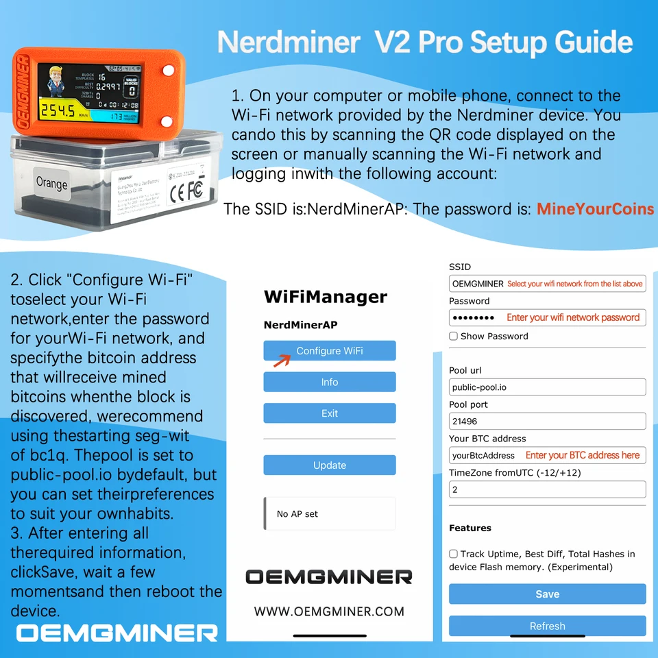 Crypto Miner NerdMiner V2 Ultra 250KH/S Edition - Low Power Bitcoin Miner  With Display, Fan Cooling, Solo Lottery Mining Solo Bitcoin Mining Hardware