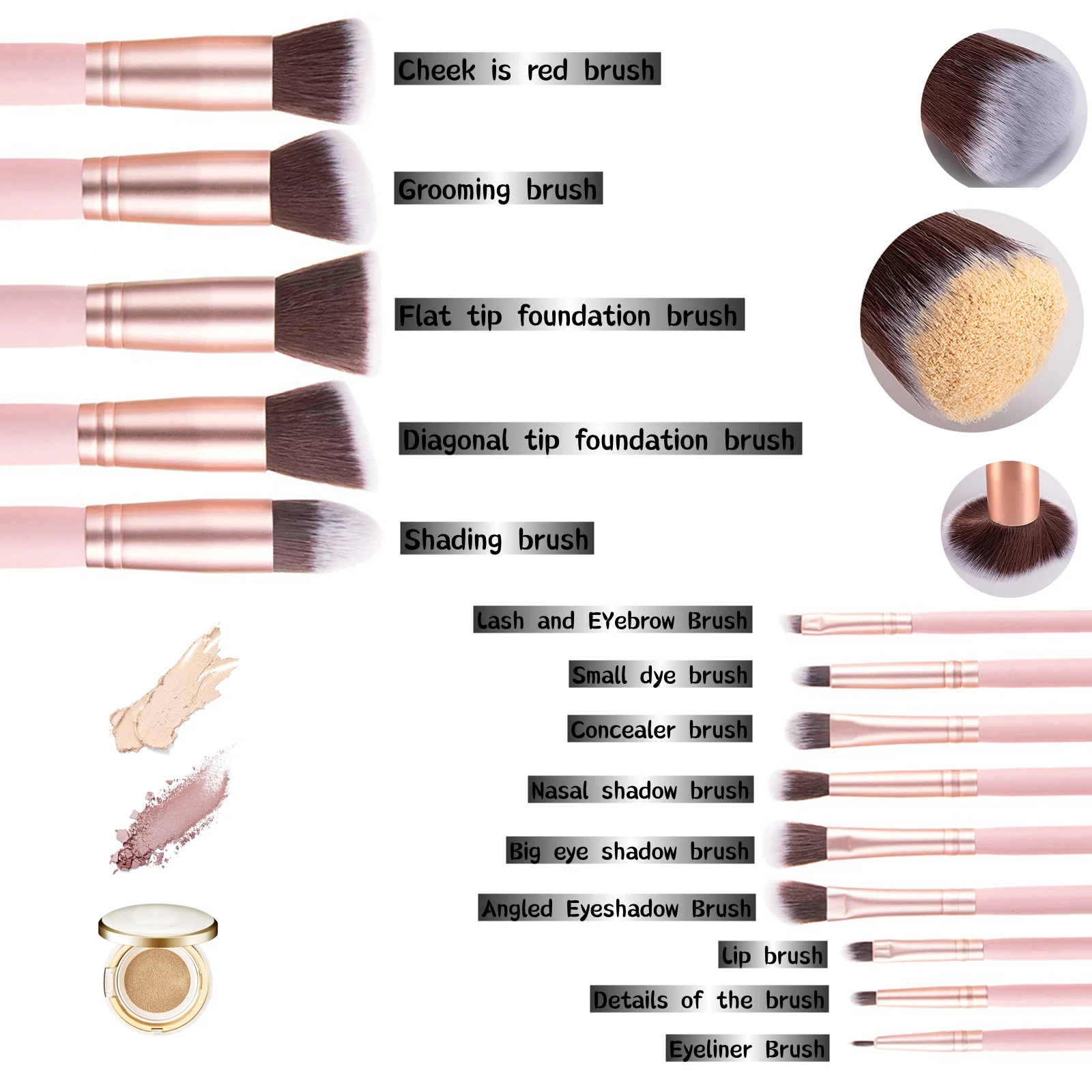 Description Picture 3 of itemSoft hair 14Pcs Professional Makeup brush wood handle powder brush foundation make-up brush concealer brush eye shadow bru