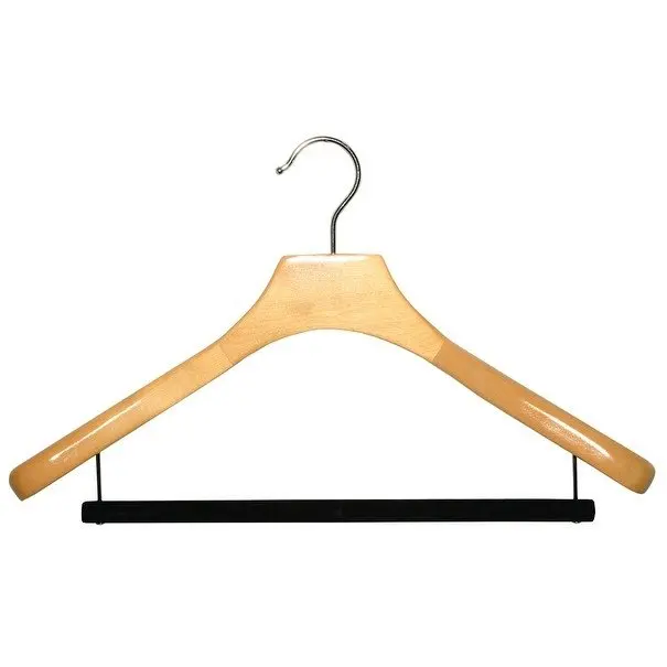 

Wooden Coat Hanger w/ Velvet Bar, Natural w/ Chrome Swivel Hook, Box of 6 Large Wood Jacket & Suit Top Hangers 18 inches long b