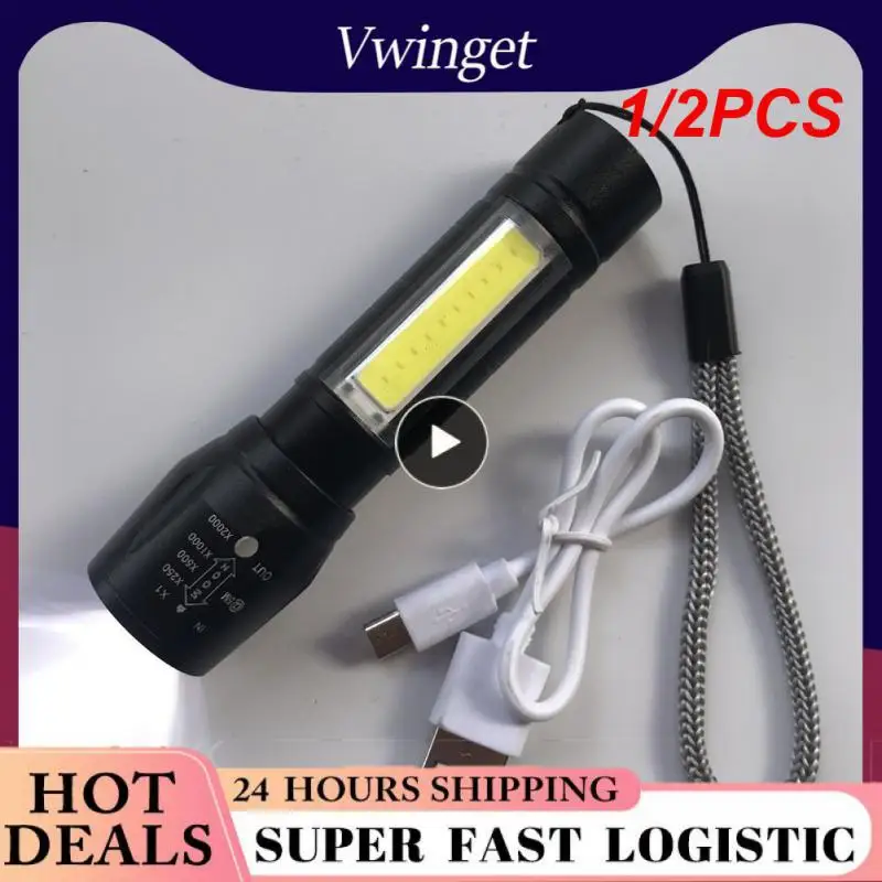 

1/2PCS Zoom Mini Led Flashlight XP-G Q5 Flash Light Lantern Portable rechargeable Glare COB Flashlight Outdoor Camping