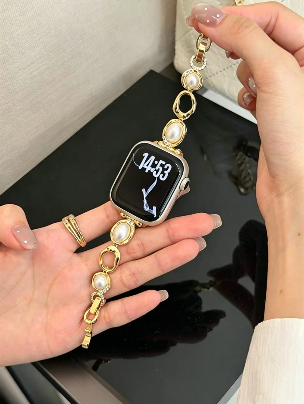 Elegant Pearl Metal Strap Bracelet Link