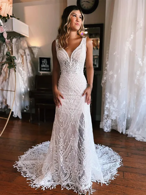 SEIM Lace Appliqued Wedding Dress - Ball Gown With Sweep Train, Scoop Neck, Sleeveless, 2024 Bridal Gown