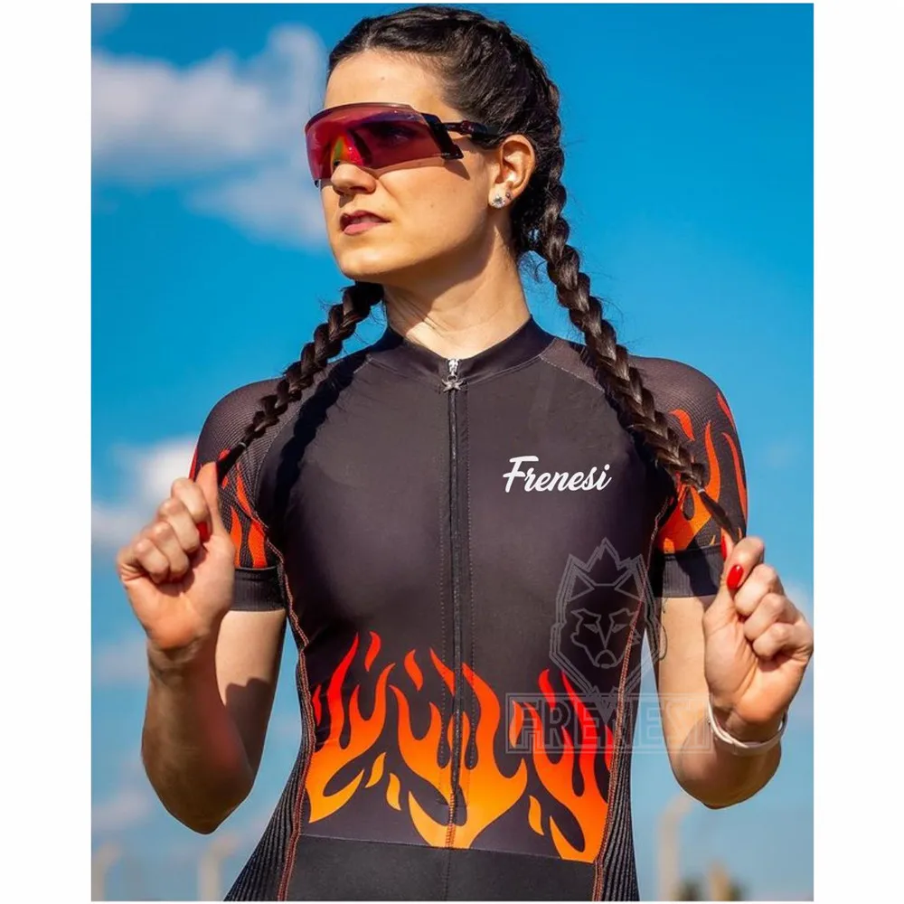 

Frenesi Flame Style Larga Women's Short Sleeve Shorts Skin Suit Cycling Jumpsuit Bike Girls Monkey Triathlon Cyclist Suit