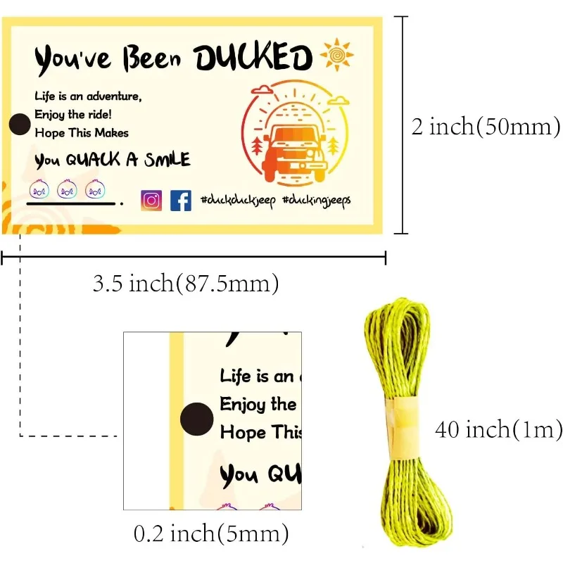50Pcs You've been Ducked Cards Duck Tags Card Ducking Game DIY Jeep Duck Card Hole Twine for Rubber Ducks Jeeps