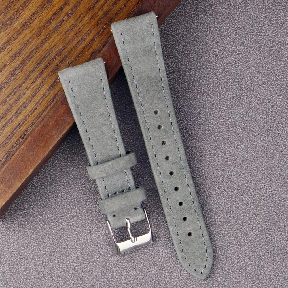 Deluxe Leather Suede Quick Release Watch Strap - Gray, Blue, Brown
