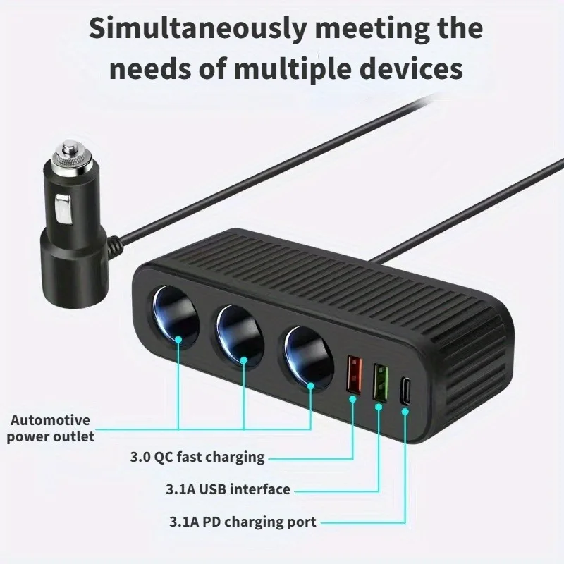 120W USB Car Charger Cigarette Lighter Quick Charge Power Adapter 4 in 1 Multifunctional Socket For iPhone Mobile Phone Charger