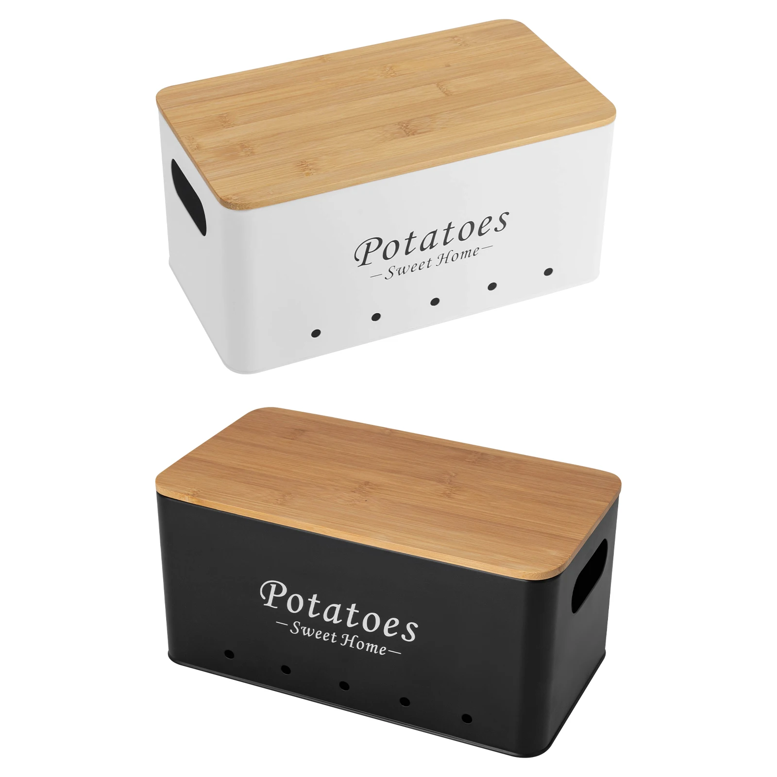 Container-Sets, Aufbewahrungsorganisator für Zwiebeln/Kartoffeln/Knoblauch, 3-teilige Aufbewahrungsbox, Schwarz/Weiß – Detail 7