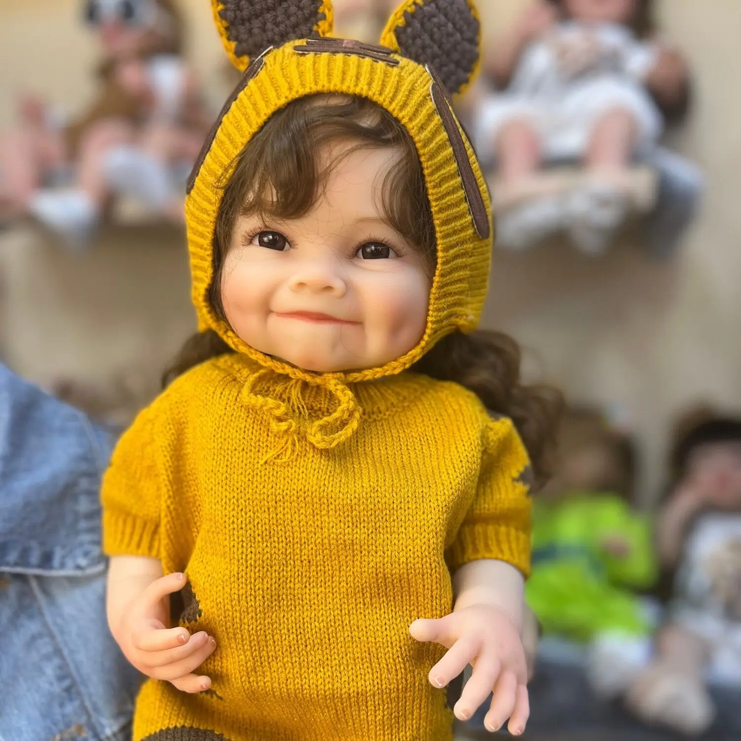 

22 Inch Realistic Smiley Girl Doll Baby Reborn Raya Full Body Silicone Vinyl Rooted Hair Children Gift Play House Toy