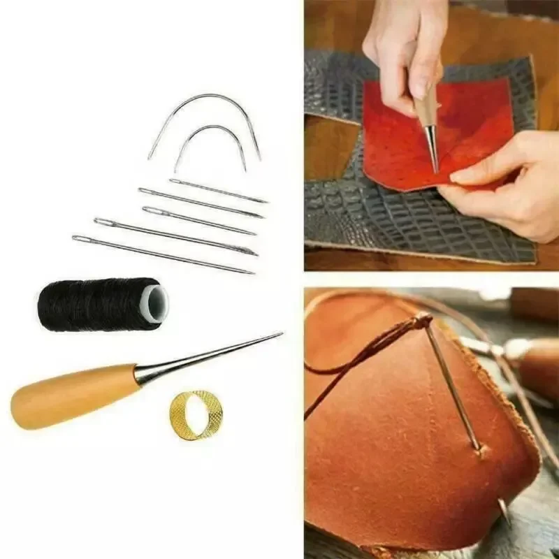 Leather Sewing Needles Set Seams Needle Thread Thimble Shoes Repair Tools DIY Leathcraft Crafts for Beginner