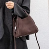 BURMINSA Genuine Leather Suede Bucket Shoulder Bag For Women Luxury Patchwork Top Handle Handbags Vintage Office Crossbody Purse 1