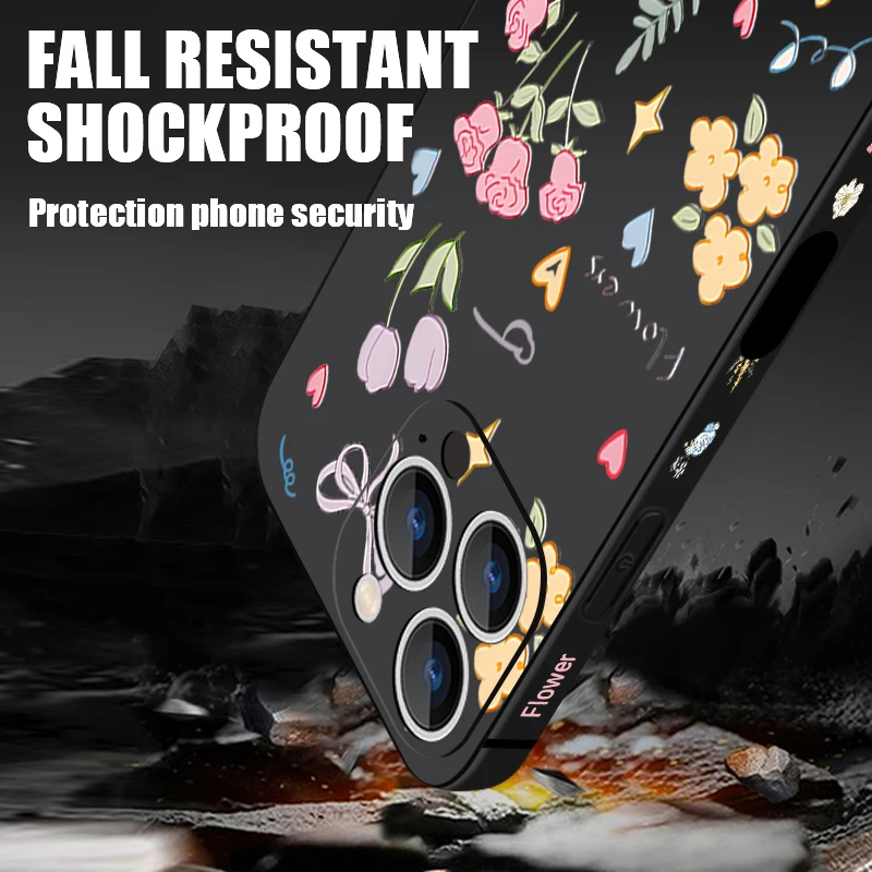 Charming Cartoon Rose Flower Lanyard Shockproof Phone Case Cover