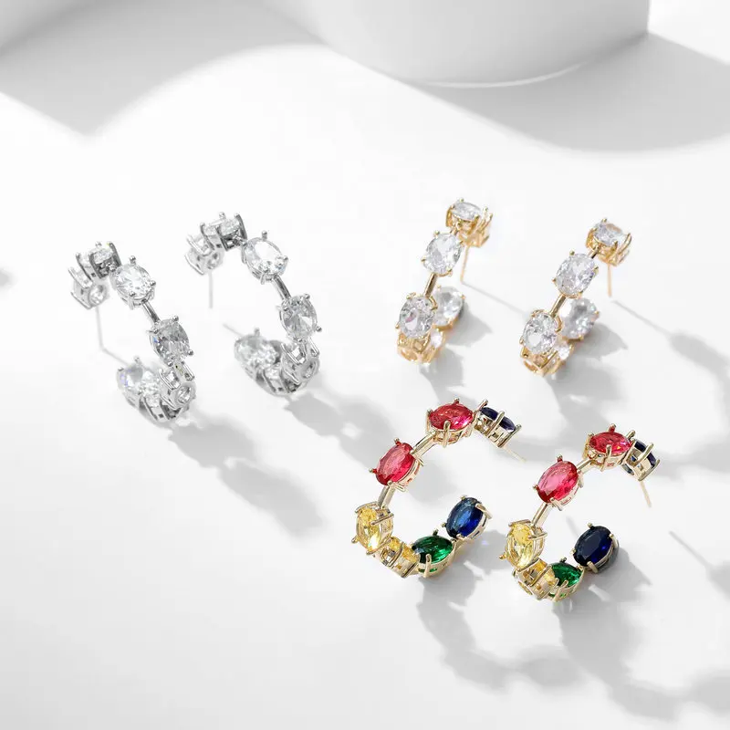 Simple Trendy Hoop Earrings for Women Round Circle Crystal Cubic Zirconia CZ Daily Party Wedding Fashion Lady Jewelry Brincos