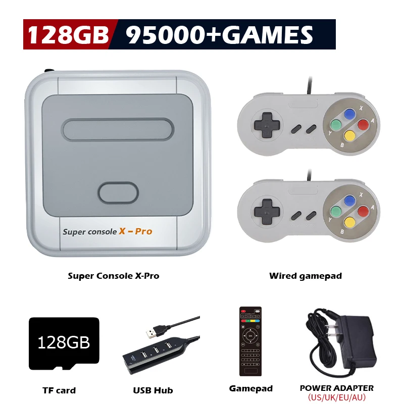 Super Console X Pro Retro Video Game Console Built-in 50+ Emulators 117000+Games for PSP/PS1/N64/DC 4K HD TV BOX with Controller 