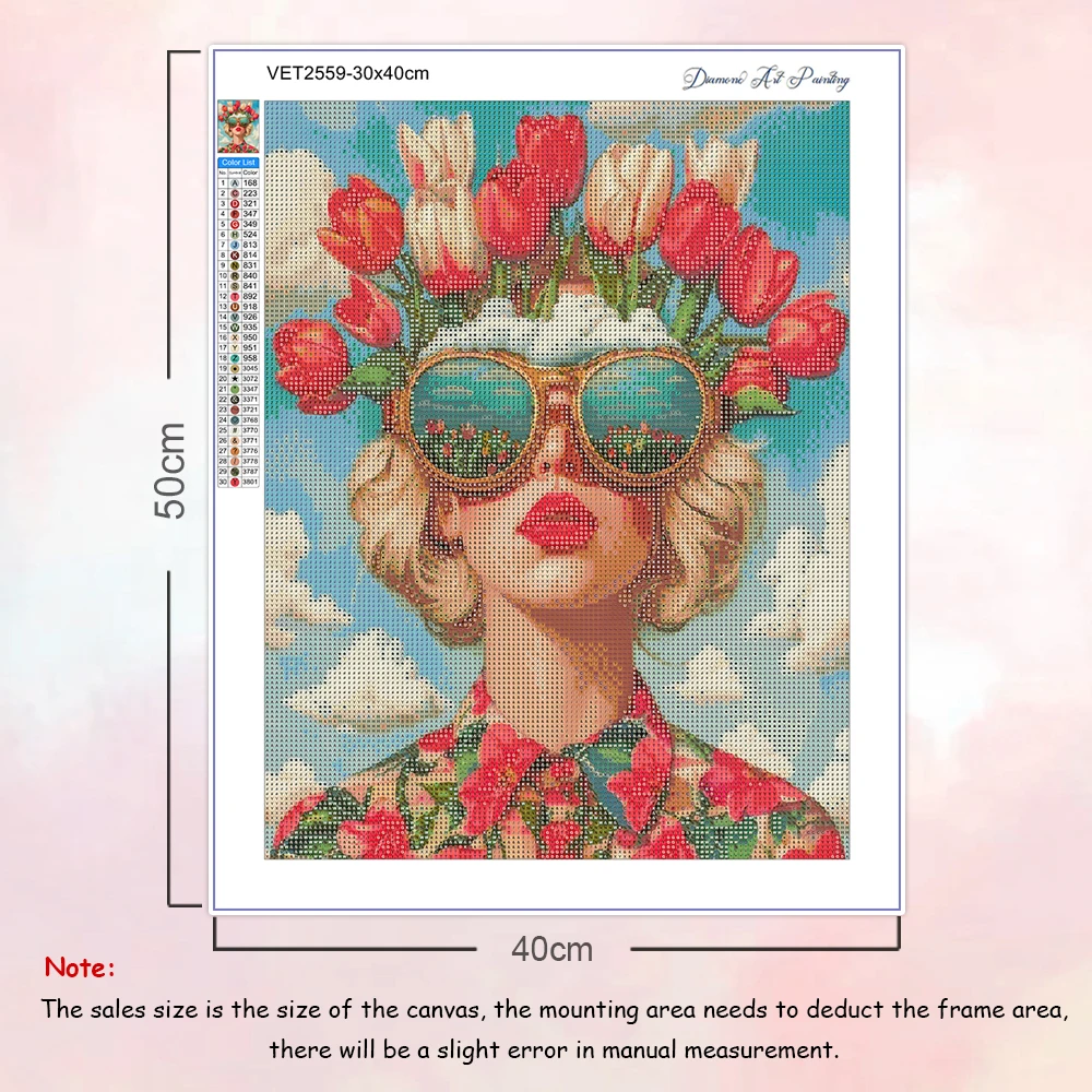 Full Square Round Diamond Painting Beautiful Woman With Glasses Flower Diamond Mosaic Embroidery Rhinestones Cross Stitch Art view 5