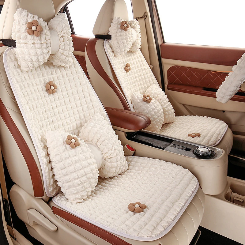 Women's Luxury Car Seat Cover Puff Fabric Bowknot Cute Girl Car Cushion ...