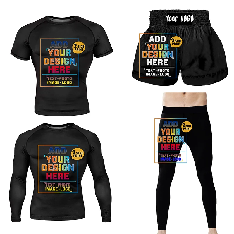 Sports Apparel Design your own long sleeve compression training top leggings MMA fight shorts Brazilian Jiu-Jitsu Muay Thai