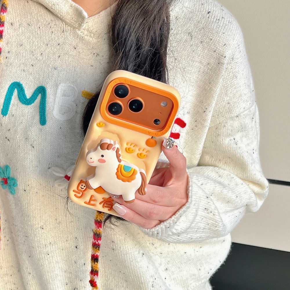 Adorable 3D Horse Design Telescopic Bracket Shockproof Phone Case with Stand Holder