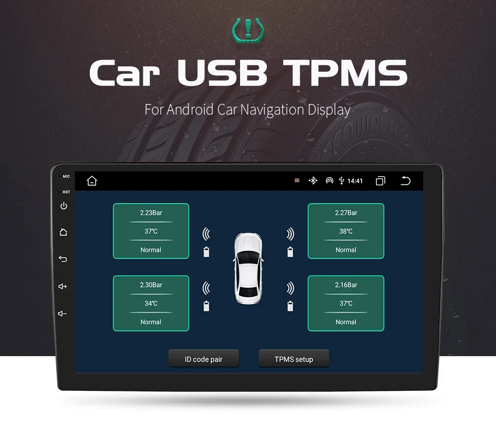 Hizpo Auto TPMS (Reifendruckkontrollsystem) USB für Android Multimedia Player Autonavigationsanzeige Autoradio – Detail 1