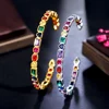 CWWZircons Genuine Multicolor Rainbow Cubic Zirconia Paved White Gold Plated Round Open Cuff Bangle Fashion Boho Jewelry BG047 1