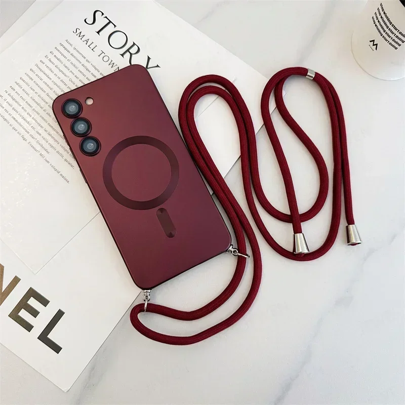 Luxury Crossbody Lanyard Strap Magnetic Silicone Case - Soft Cover Design
