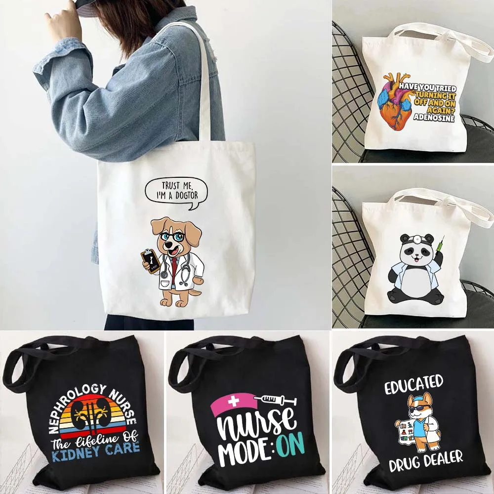 

Nurse Doctor Medical Funny Cute Shoulder Bag Large Capacity Paramedic Medicine Ladies Tote Canvas Bag Women Eco Shopping Handbag