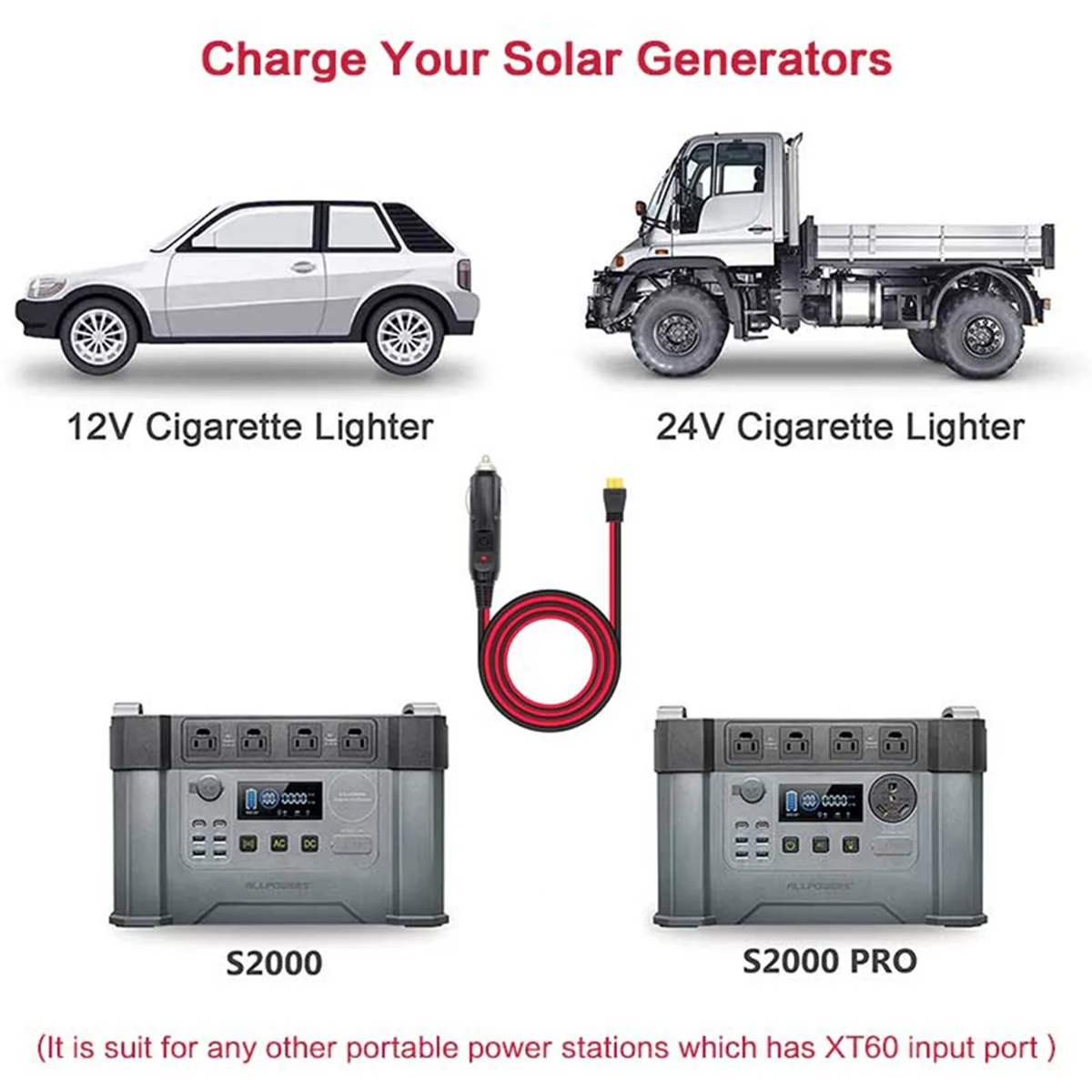 Car Cigarette Lighter to XT60 12V 24V Charging Cable for ALLPOWERS S2000 Bluetti EB55,Anker 757/767 Ecoflow Delta Series 5