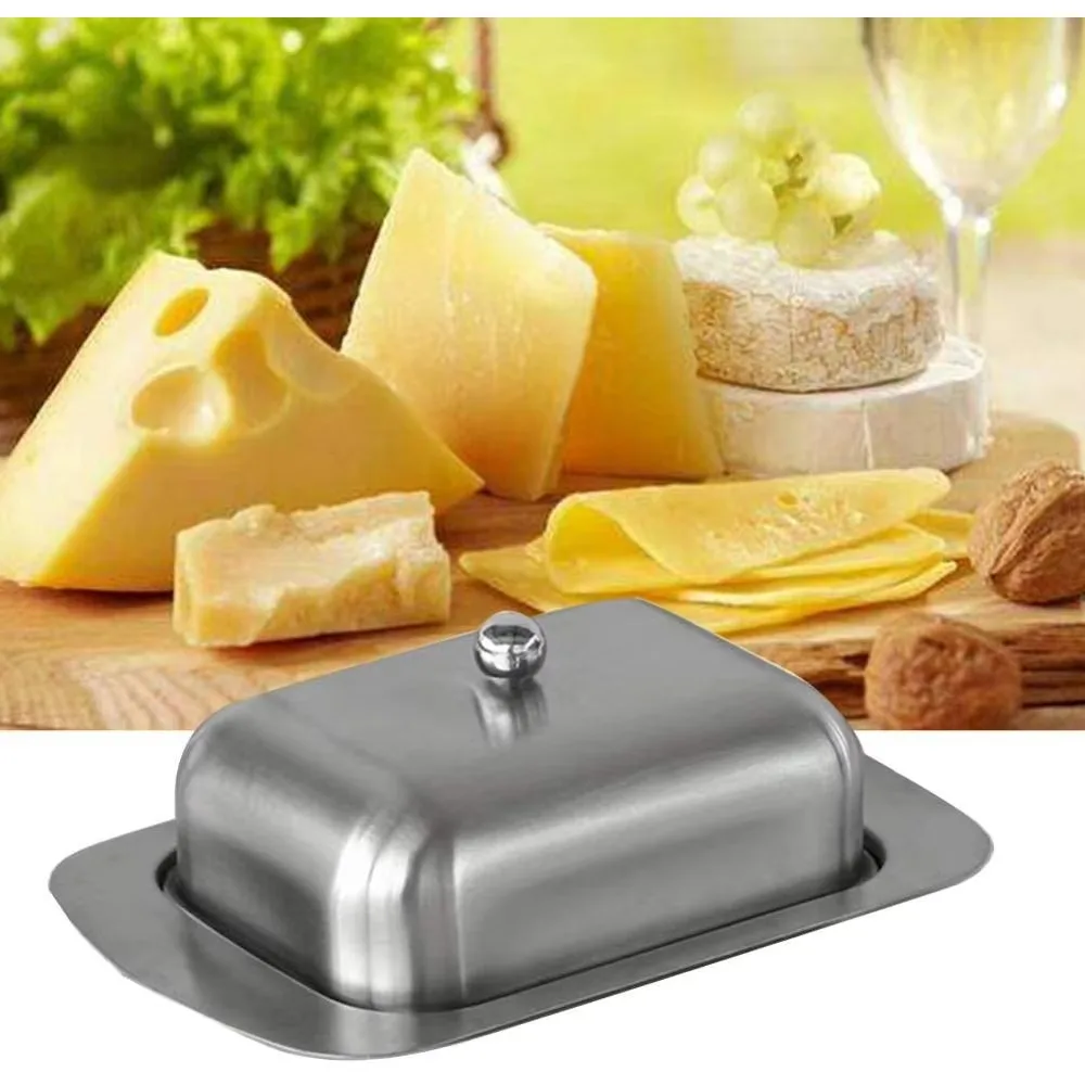 7 inch Butter Dish Solid Stainless Steel Butter Dish Cheese Container Cheese Storage Box Serving Tray Easy Grip Lid butter dish