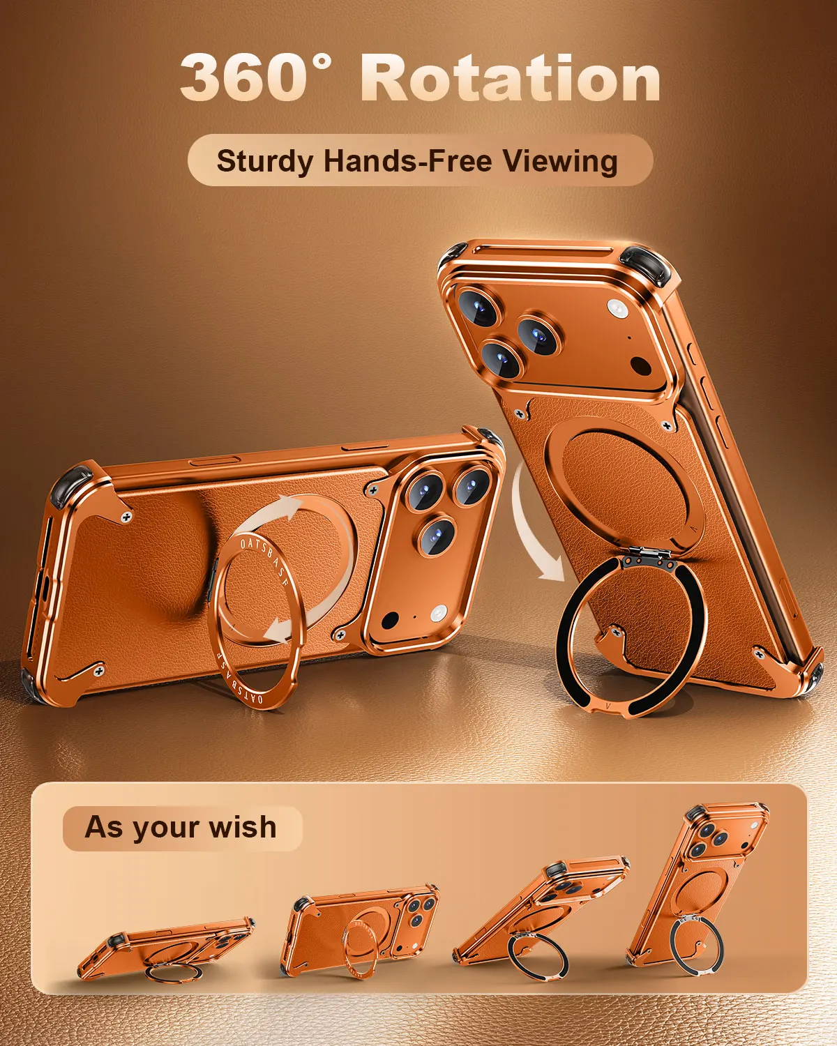 Eary Leather Phone Case for iPhone 17 Pro Max/Air 360°Rotating Magnetic Stand Frameless Thicken Shockproof Drop Protection Cover