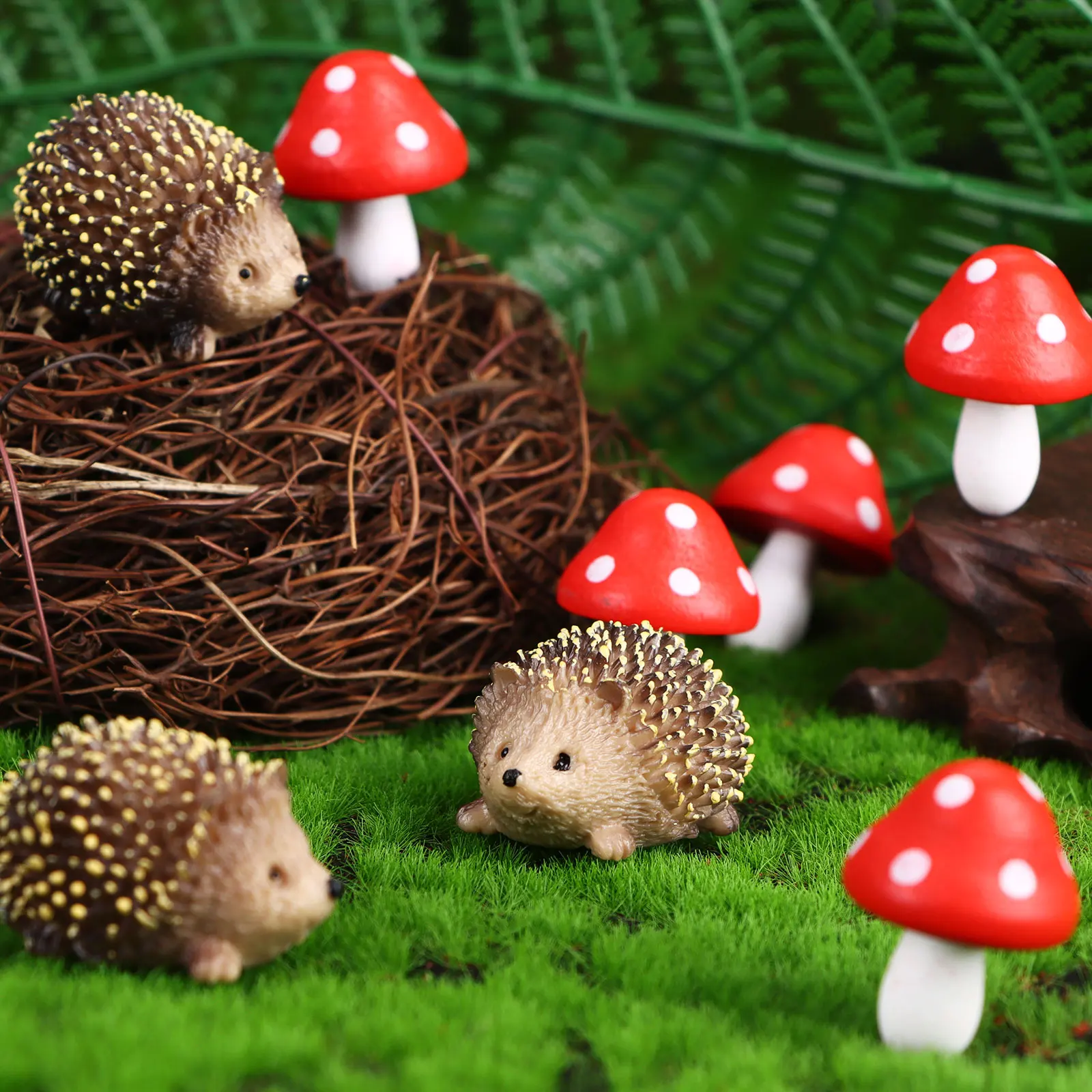 3/5/8PCS Resin Hedgehogs & Mushroom Miniature Fairy Outdoor Animals Figurines for Plant Pots Bonsai Craft Decor Garden Supplies resin ornaments garden decoration resin statue resin handicraft ornaments resin ornament