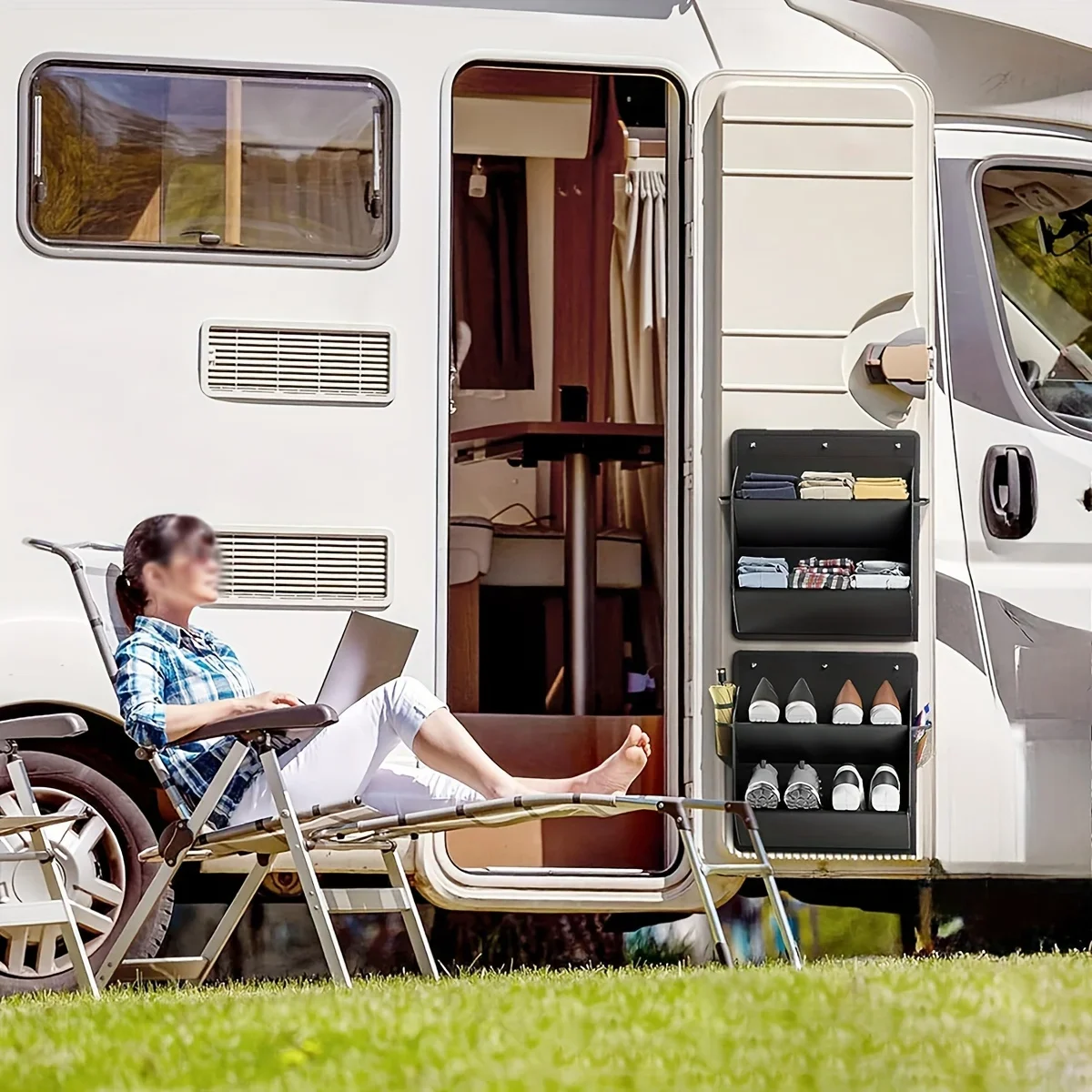 1PC RV Shoe Storage with Adhesive Tape Door Shoe Rack with Large Deep Pockets Suitable for Campers Narrow Space Wardrobe Storage