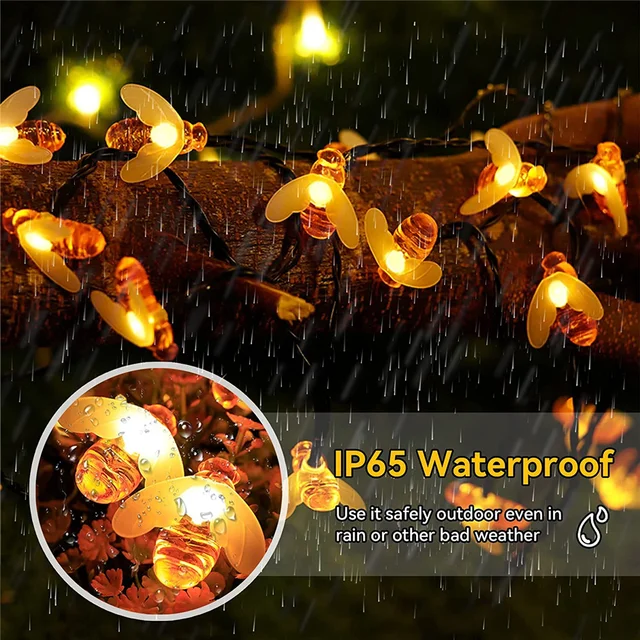 Solar String Light 20 LED Cute Bee Outdoor Light Wedding Home Garden Patio Party Christmas Tree Honeybee Starry Fairy Decor Lamp 2