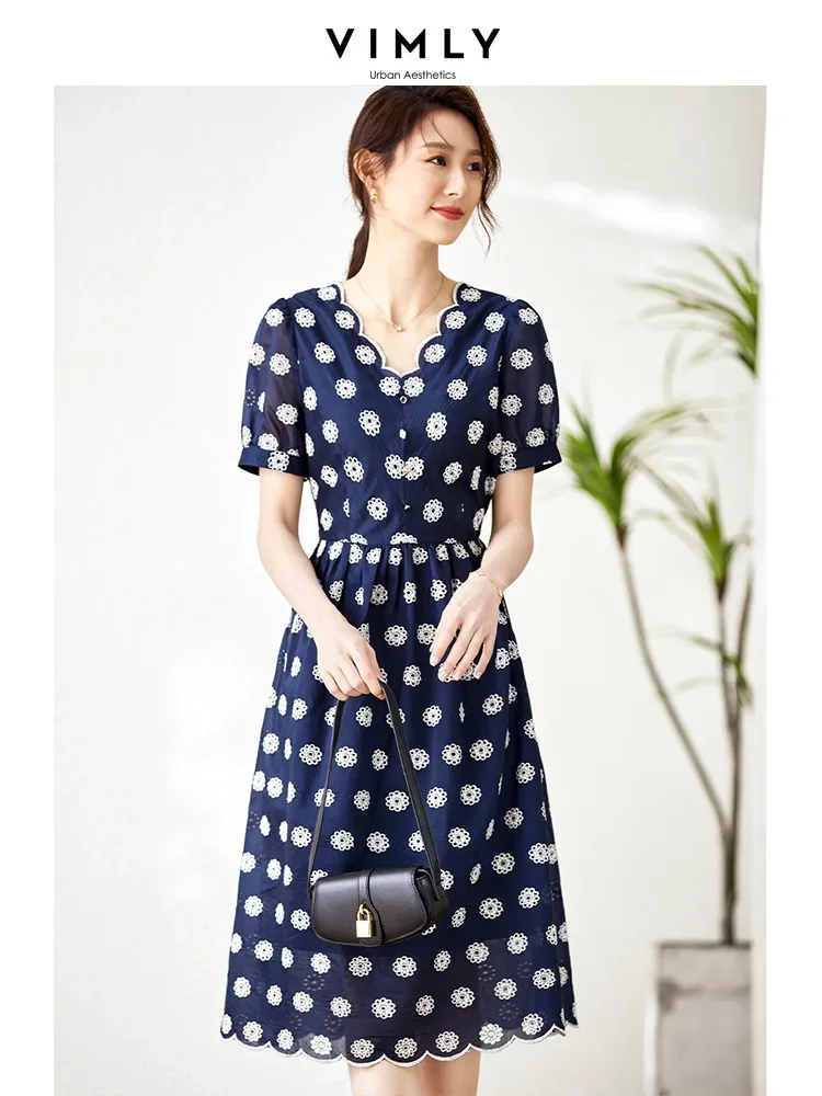 vimly-women-summer-dress-2023-embroidery-lyocell-blended-v-neck-short-sleeve-a-line-french-elegant-female-vintage-dresses