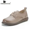 DRKANOL Fashion Women Flat Shoes Spring Autumn Round Toe Lace-Up Genuine Cow Leather Soft Sole Comfort Casual Single Shoes Woman 1