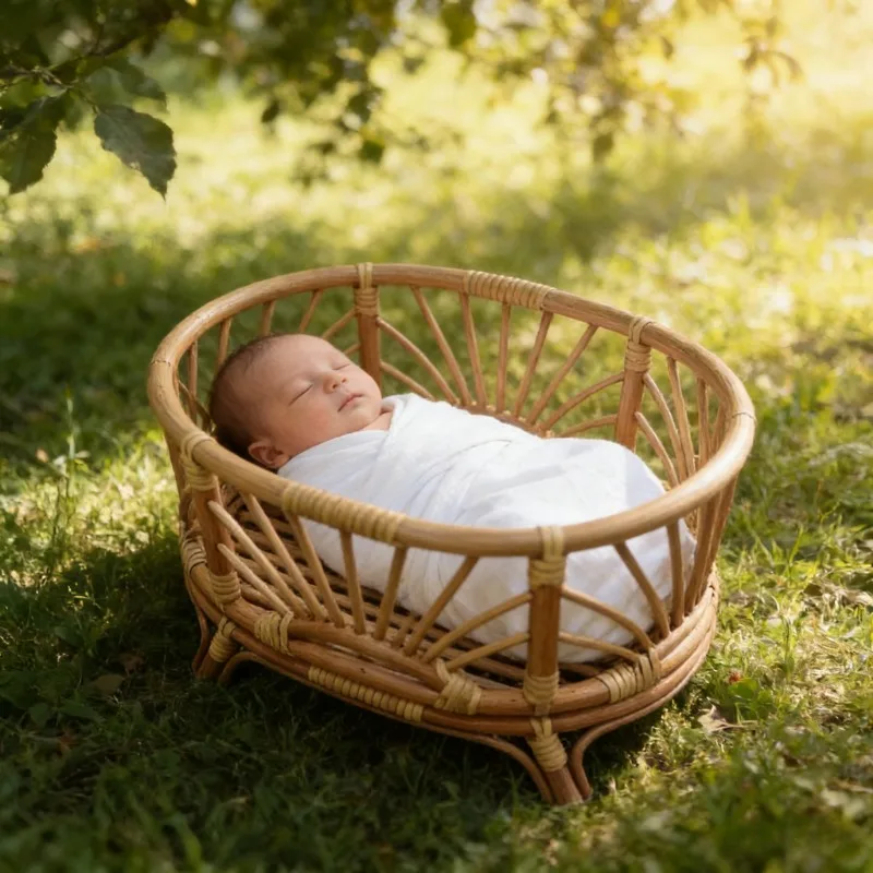 1pc Retro Rattan Basket Chair Newborn Photography Props Infant Posing Bed Background Accessories for Baby Girl Boy Photo Shoots