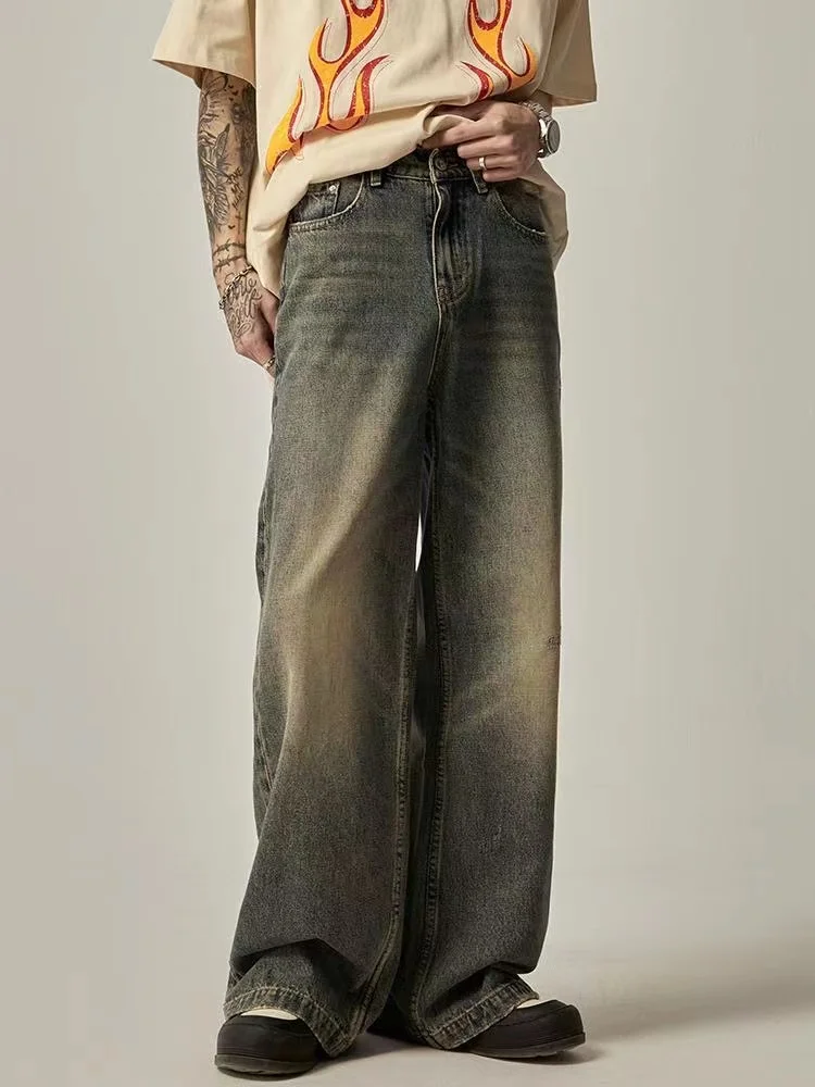 

2023 Men's Vintage American Streetwear Wash Hole Jeans Fashion Trendy Straight Casual Pants Loose High Quality Trousers S-3XL