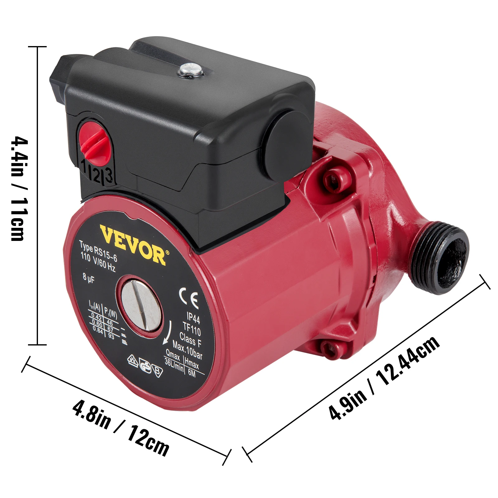 VEVOR RS15-6 Hot Water Recirculating Pump 110V Circulation Pump 3/4-Inch  NPT 3-speed 9.5 Gpm Water Heater Recirculation Pump - AliExpress