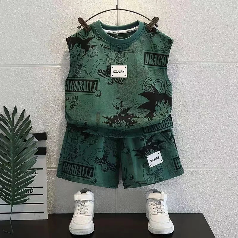 

Boys Summer Sleeveless Suit 2024 New Fashion Kids Full Print Animal Letter Vest Pants Two Piece Suit Baby Boys Boutique Clothes
