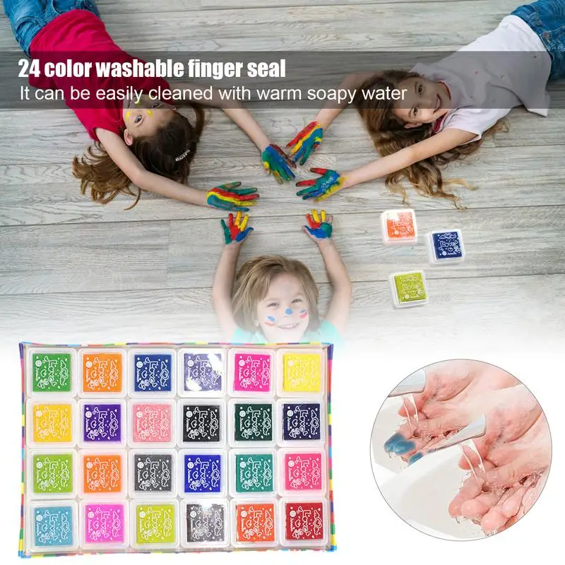 24 Colors Stamp Pad Color Washable Finger Stamp Children Finger Painting Ink Pad Safe Craft Ink For Card Supplies