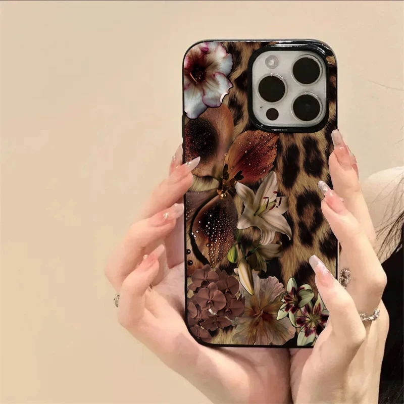 Leopard Elegant Lily Flower Pattern Phone Case Cover