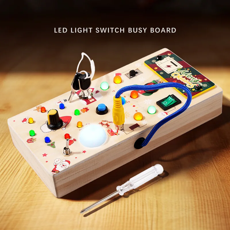 

Toddlers Montessori LED Busy Board Developmental Basic Motor Skill Montessori Busy Board for Children Christmas Birthday Gift