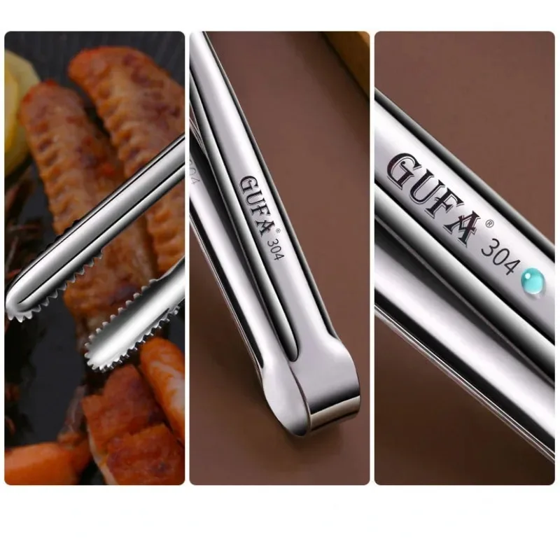 Food Tongs Kitchen Food Clips 304 Barbecue Clip Grill Tongs Meat Cooking Utensils BBQ Baking Silver Kitchen Accessories Camping Supplies