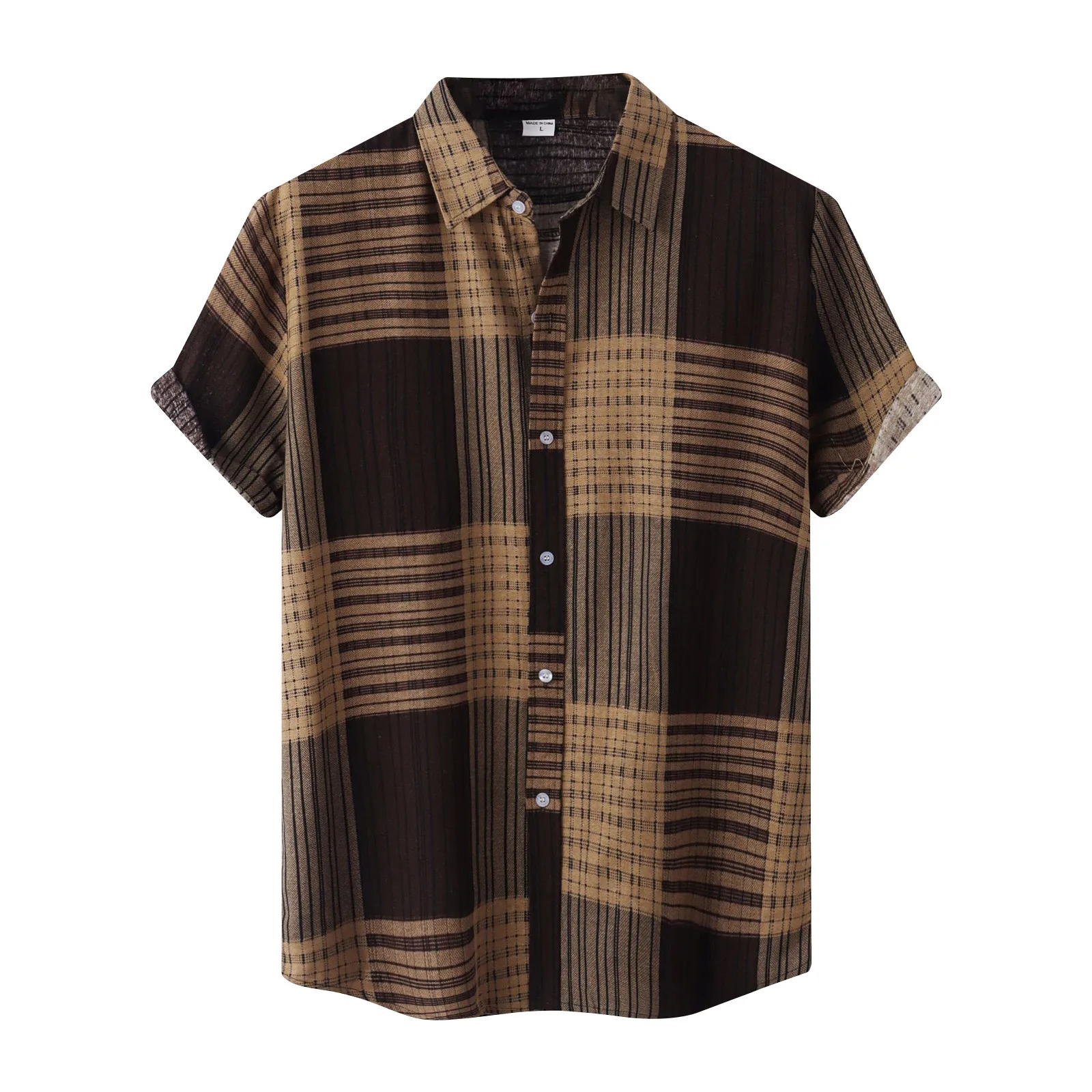 

Designer Colorful Lattice Shirts For Men Vintage Summer Casual Shirt Short Sleeve Cotton Linen Ethnic Shirt Lapel Plaid Camisas