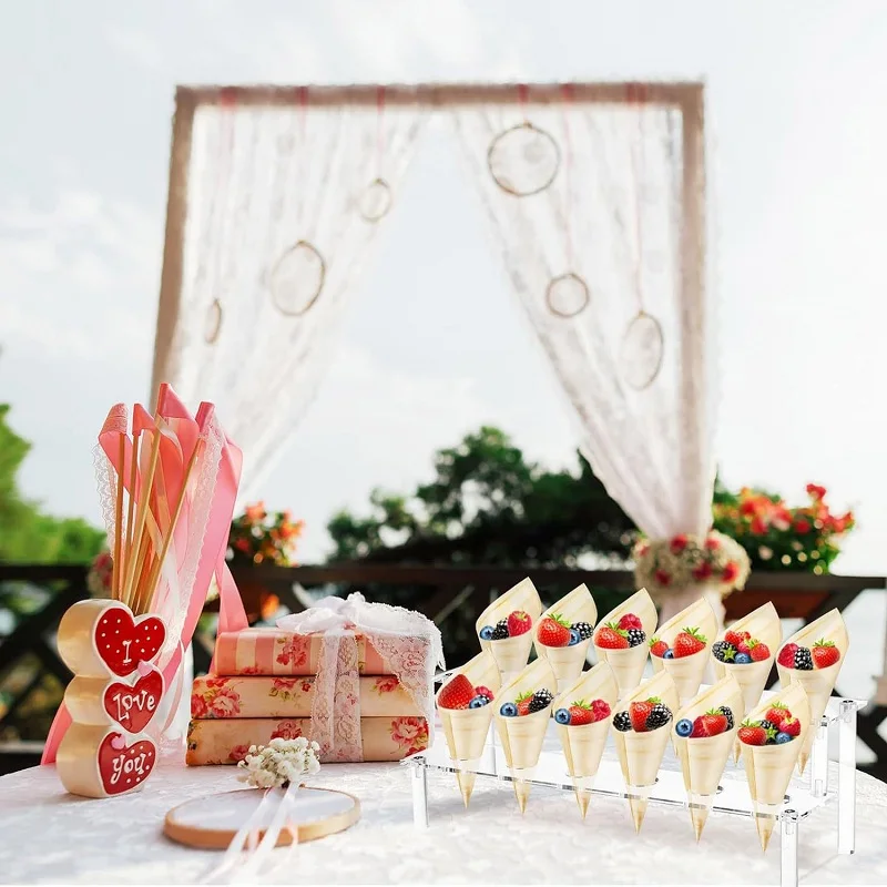 Description Picture 5 of itemAcrylic Ice Cream Cone Dessert Holder Tray 12-Hole Waffle Cone Display Stand Storage Rack Wedding Party Buffet Food Baking Tools