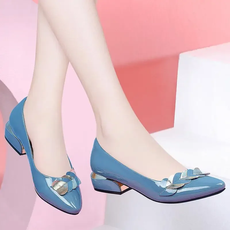 

Women Dress Shoes Patent Leather Mid Heel Pumps Fashion Shoes Pointed Toe Slip on Office Ladies Shoes Zapatos Black Women Shoes