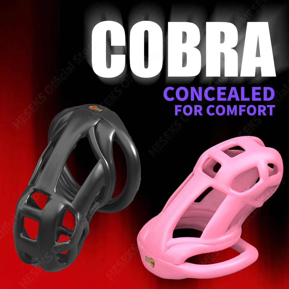 HESEKS Cobra Chastity Device for Sissy Beginner Invisible Lock 3D Penis Cock Cage with 4 Rings Bondage Exercise BDSM Sex Toys penis chastity cage chastity lock sex toy chastity cage accessory penis cock ring
